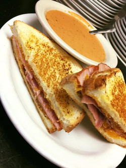 Grilled Ham and Cheese with Tomato Basil Soup